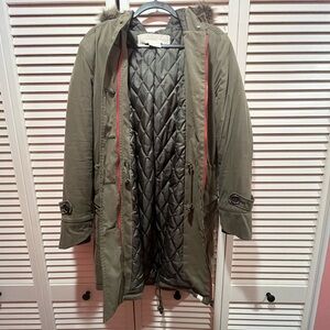 Green Quilted Lined Parka Coat